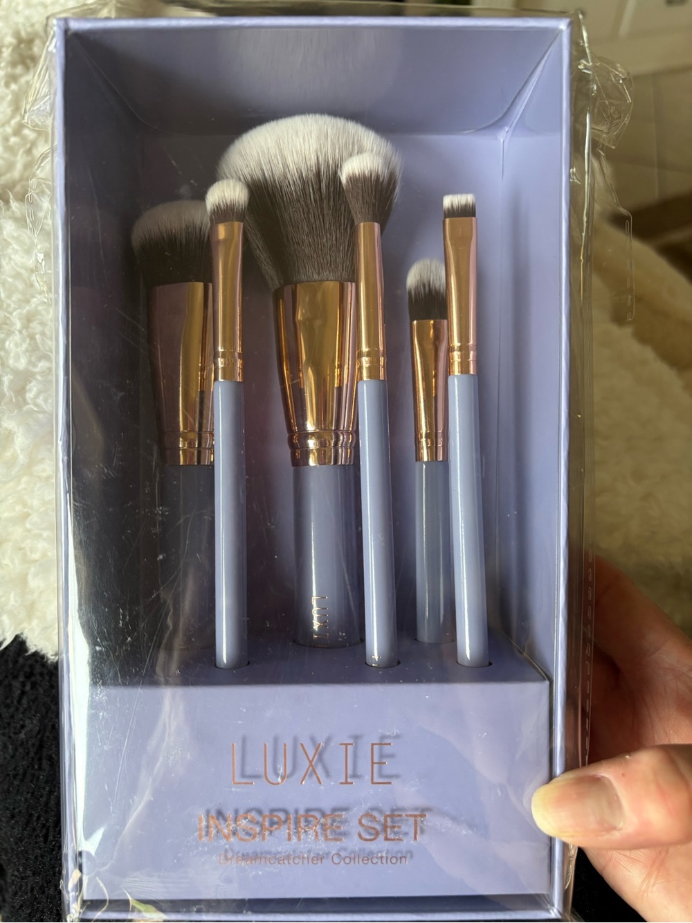 Luxie Lavender Handle Makeup Brush Set with Rose Gold Ferrules